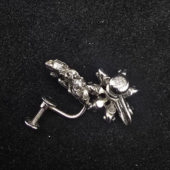 Van Dell Sterling Silver Earrings Rhinestone Flower Screw Back Vintage Jewelry - Picture 3 of 9
